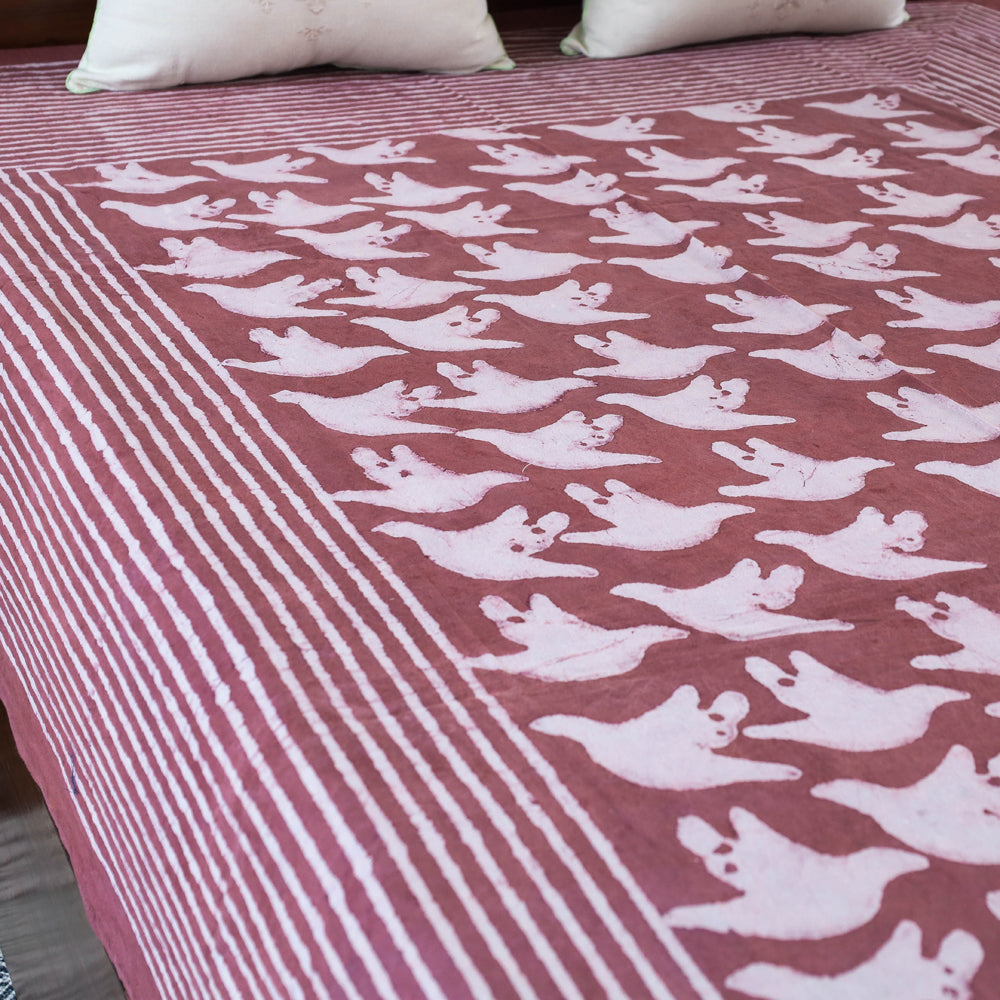 Maroon - Block Art Print Cotton Single Bindaas Bed Sheet (93 x 60 in)