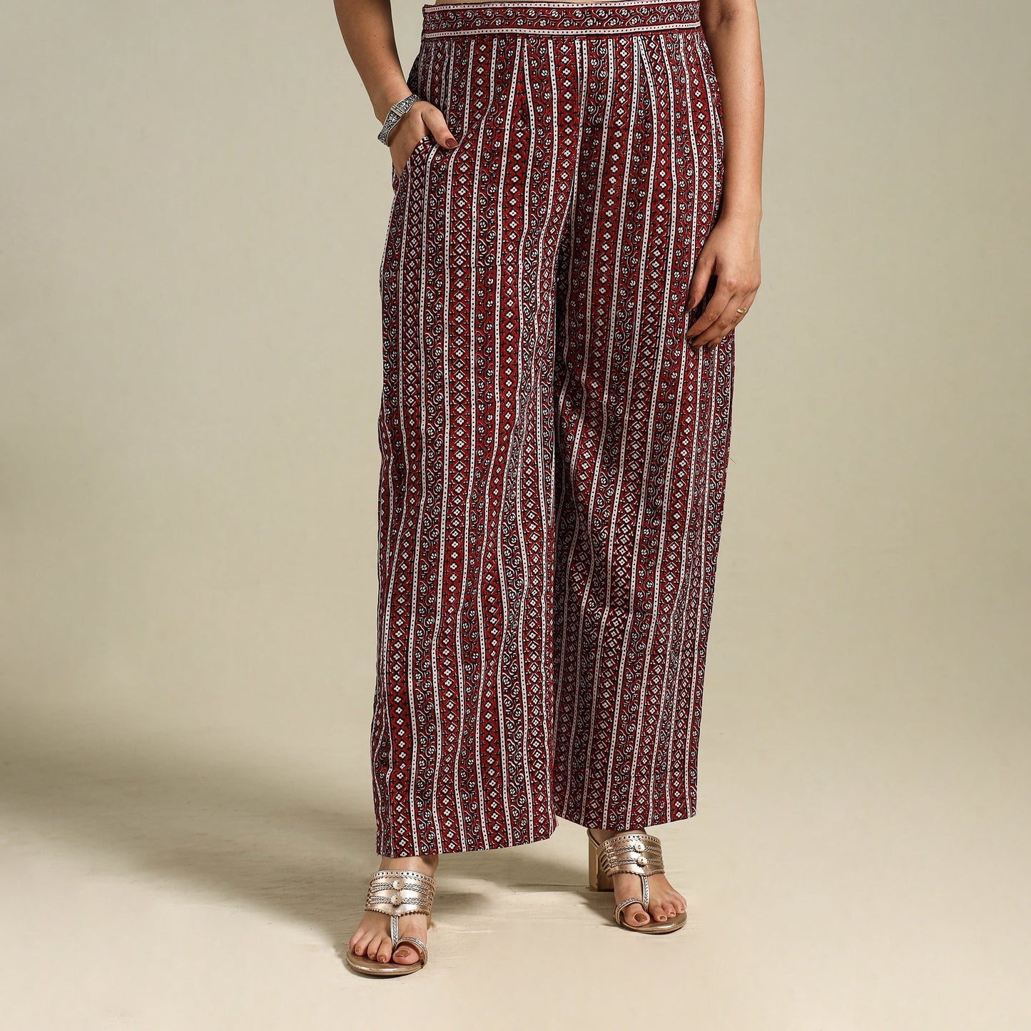 Maroon Bagh Block Print Natural Dyed Cotton Palazzo