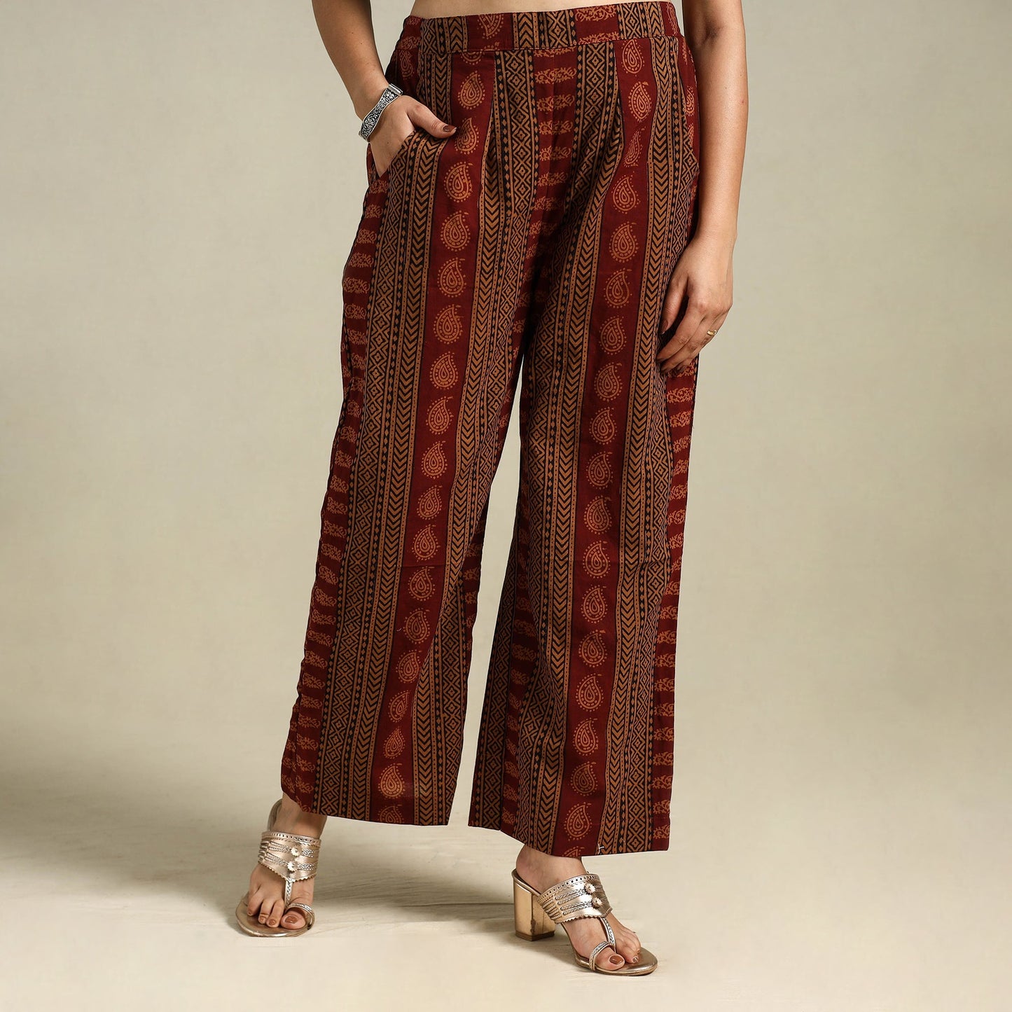 Maroon Bagh Block Print Natural Dyed Cotton Palazzo