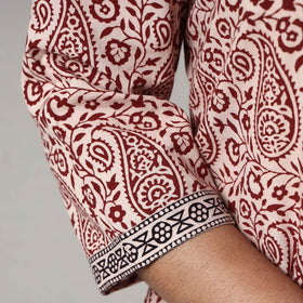 White & red bagh printing cotton long kurta - handcrafted
