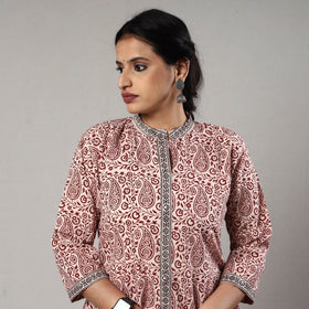 White & red bagh printing cotton long kurta - handcrafted