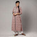 White & red bagh printing cotton long kurta - handcrafted