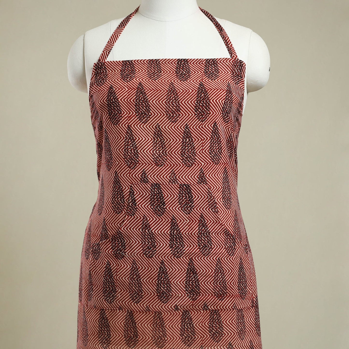 Buy Maroon Bagh Block Print Cotton Apron with Pocket