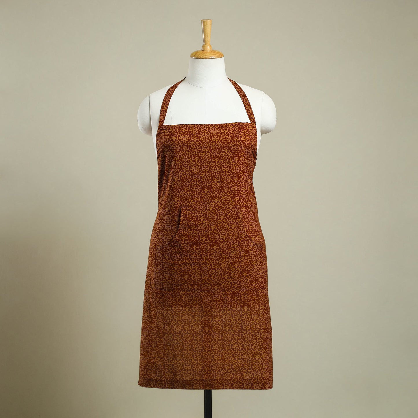 Buy Maroon Bagh Block Print Cotton Apron with Pocket