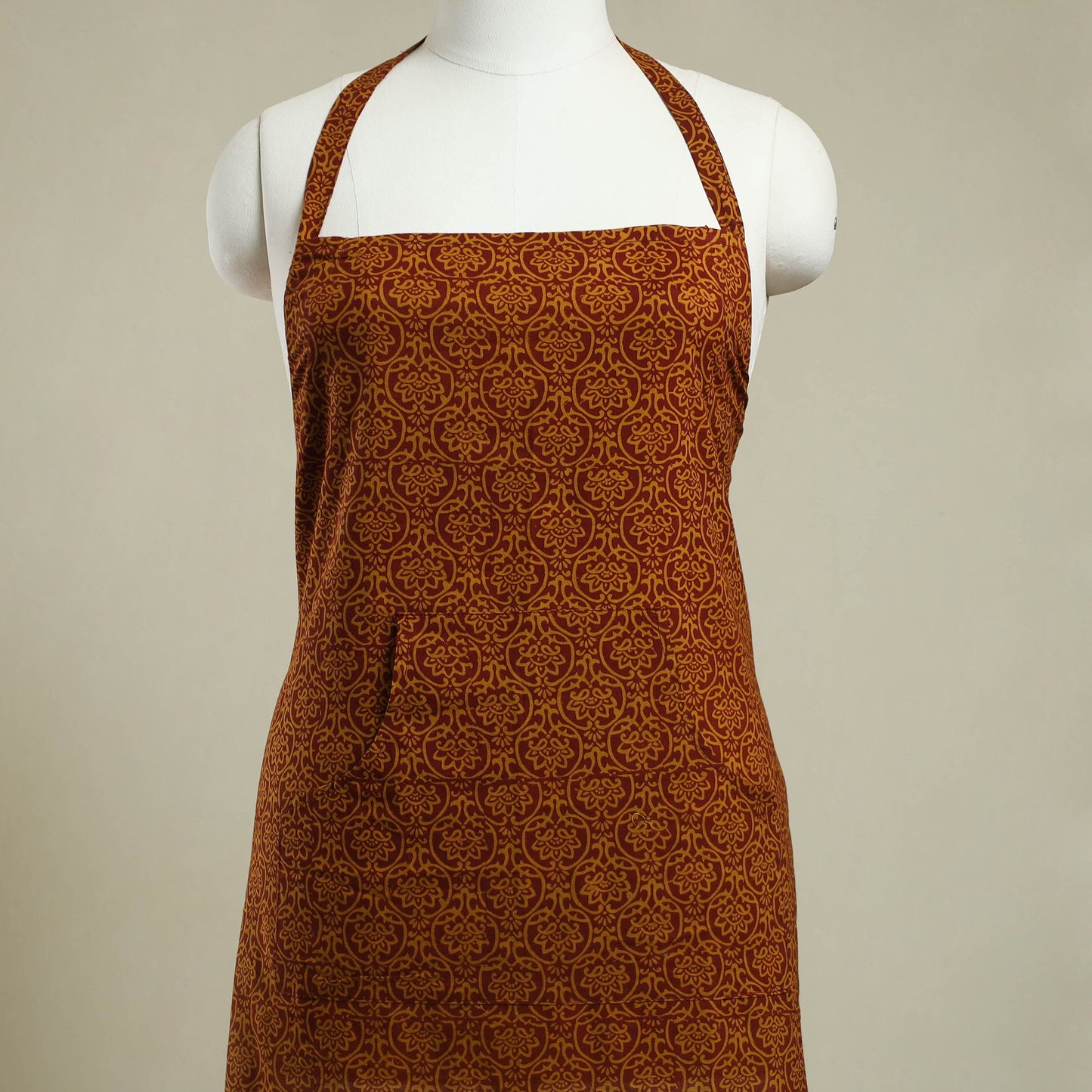Buy Maroon Bagh Block Print Cotton Apron with Pocket