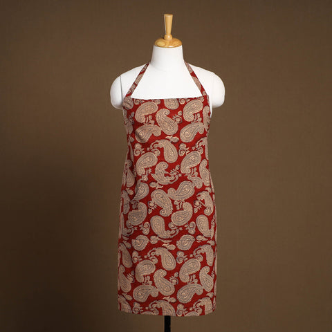Maroon - Bagh Block Print Cotton Apron with Pocket 30