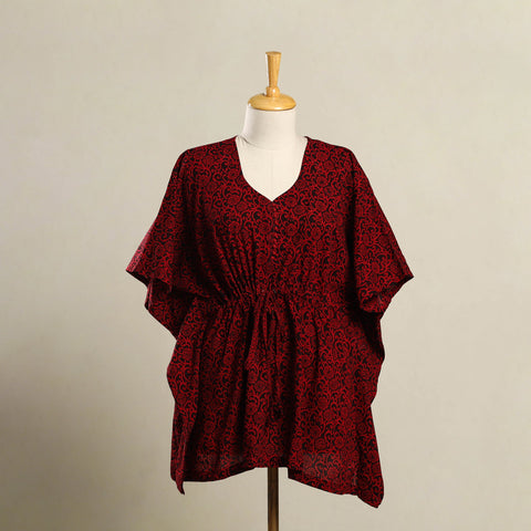 Maroon - bagh cotton kaftan (short) 06 - handcrafted