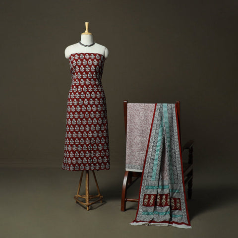 Bagh hand block print natural dyed cotton 3pc unstitched
