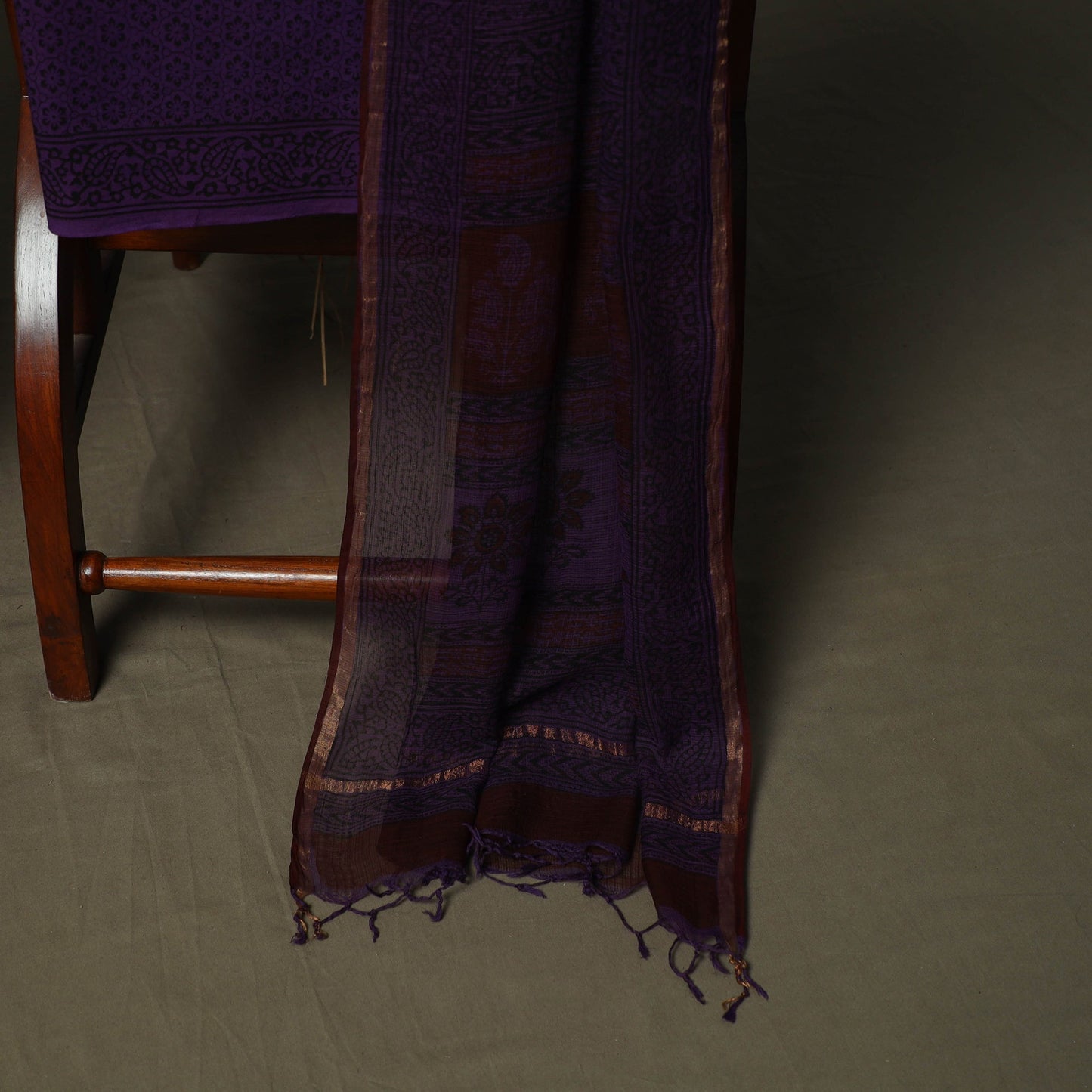 Bagh hand block print natural dyed kota doria cotton 3pc
