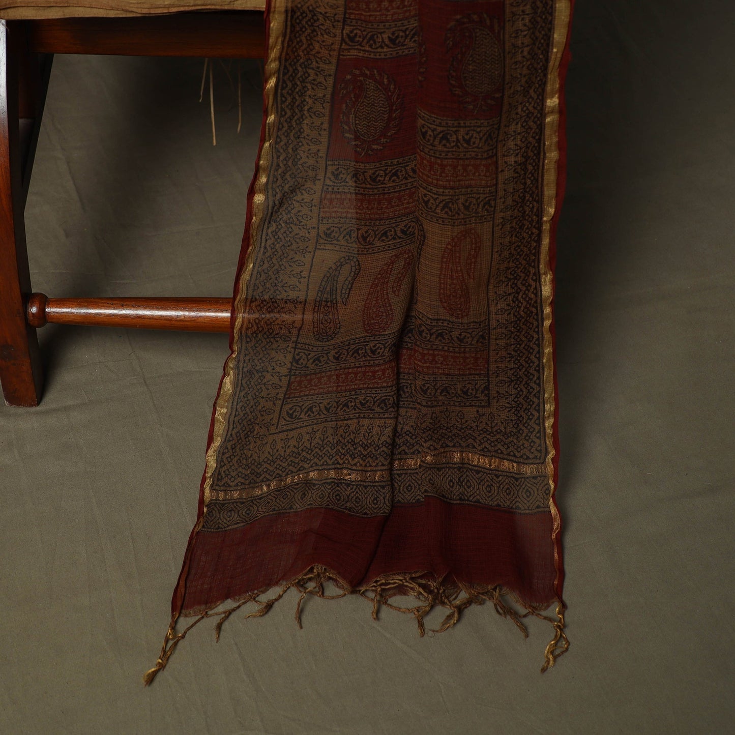 Bagh hand block print natural dyed kota doria cotton 3pc