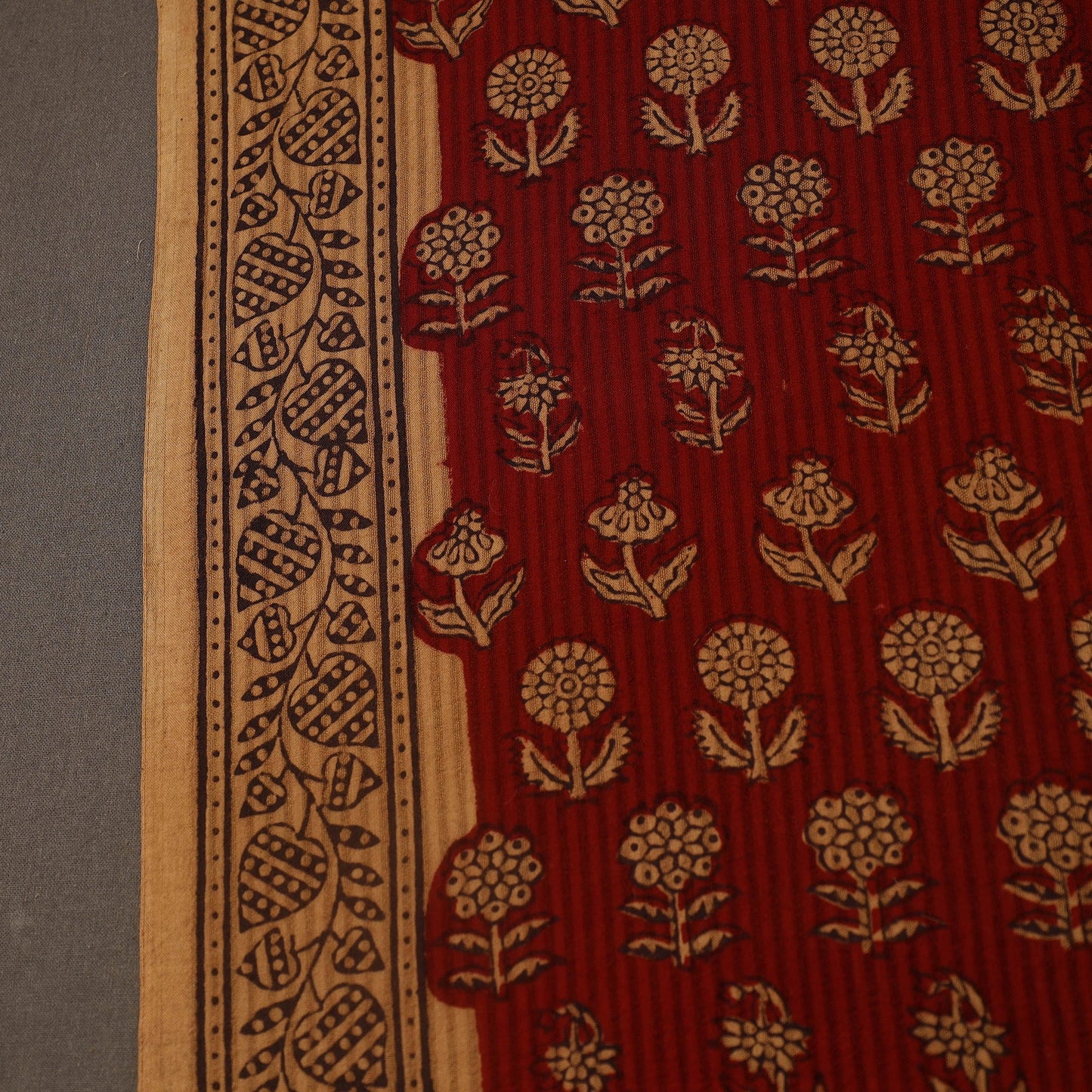 Red Bagh Hand Block Print Natural Dye Stripe Cotton Fabric