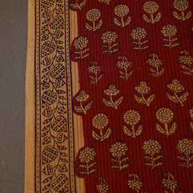 Red Bagh Hand Block Print Natural Dye Stripe Cotton Fabric