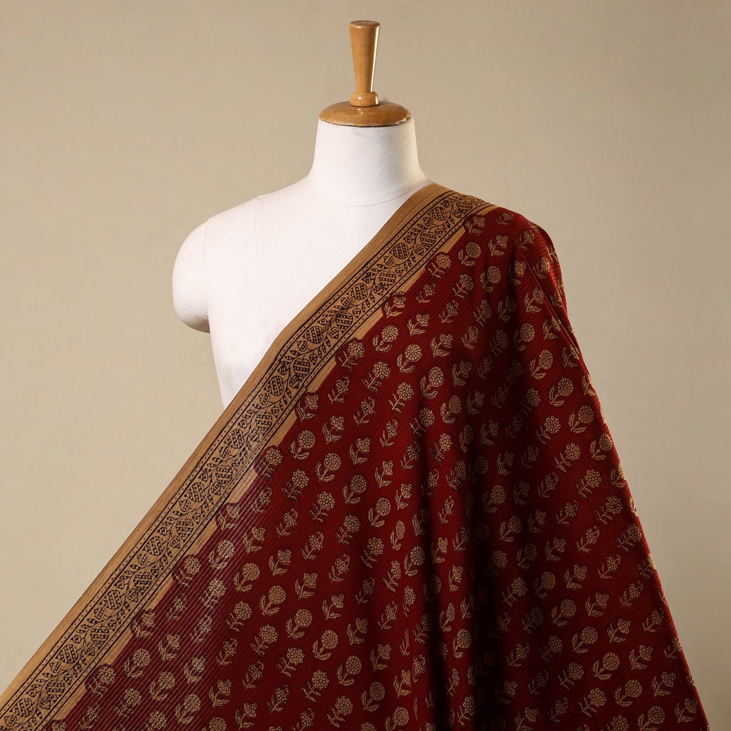 Red Bagh Hand Block Print Natural Dye Stripe Cotton Fabric