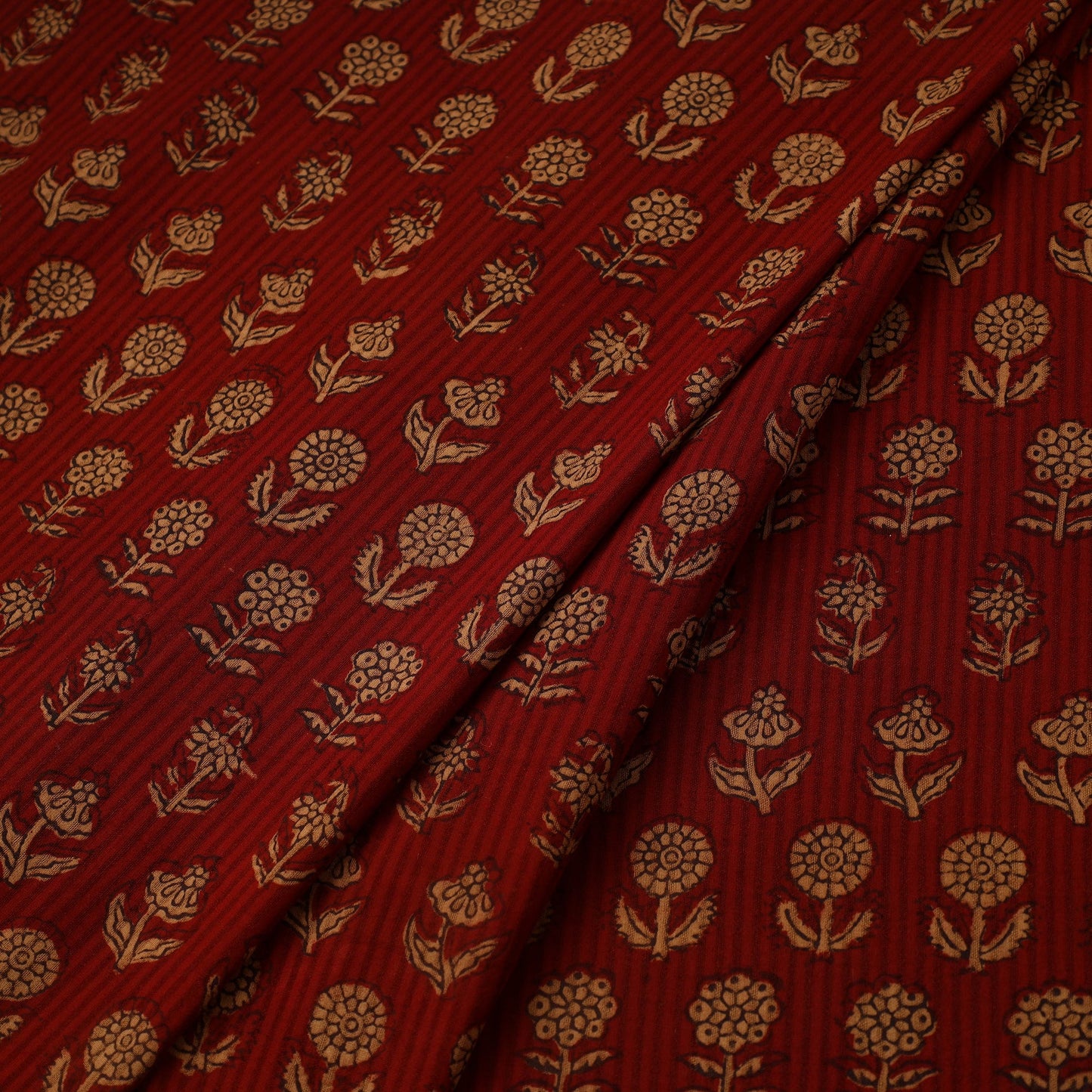 Red Bagh Hand Block Print Natural Dye Stripe Cotton Fabric