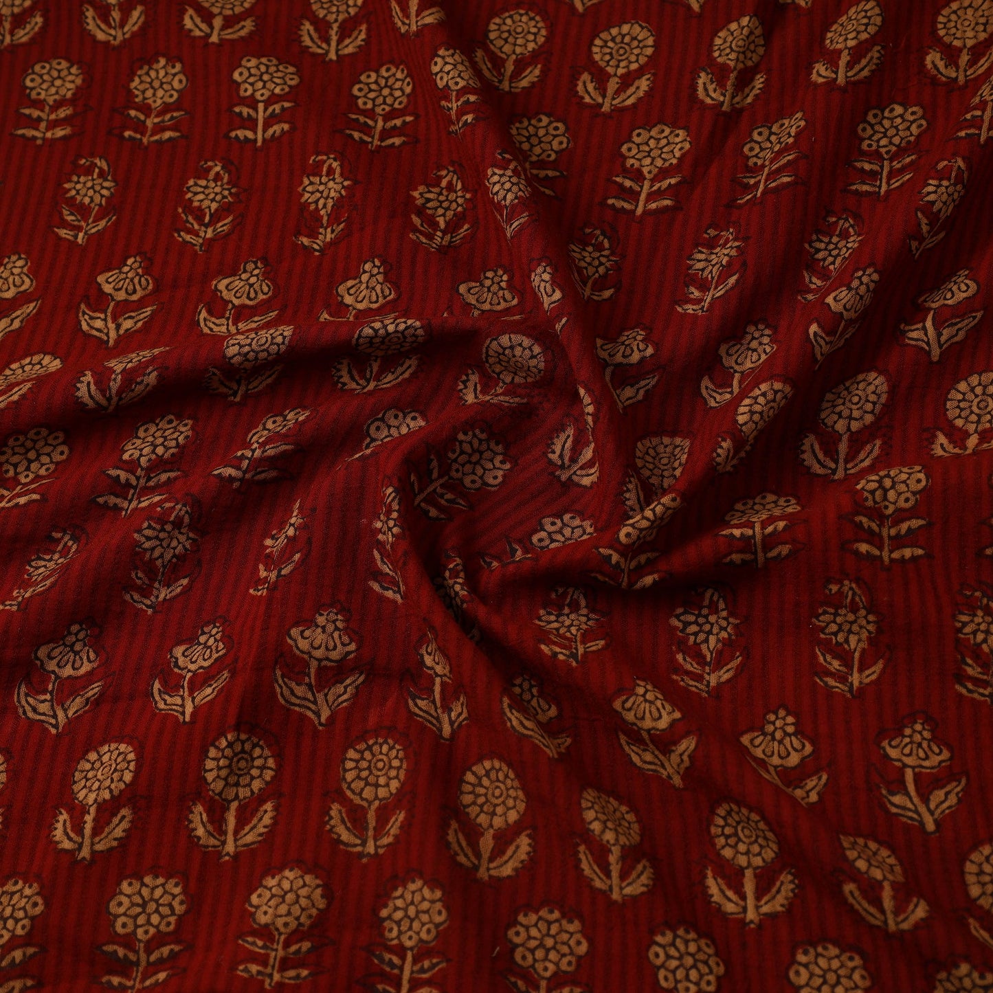 Red Bagh Hand Block Print Natural Dye Stripe Cotton Fabric