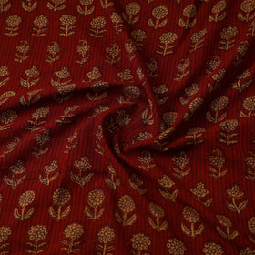 Red Bagh Hand Block Print Natural Dye Stripe Cotton Fabric