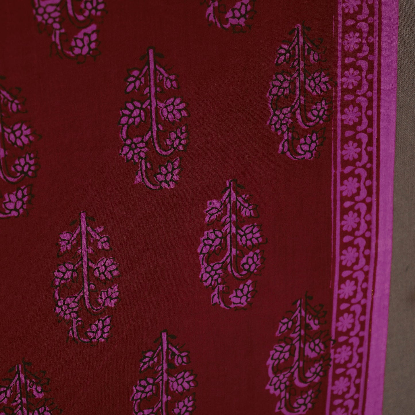 Maroon Bagh Hand Block Print Natural Dyed Cotton Fabric