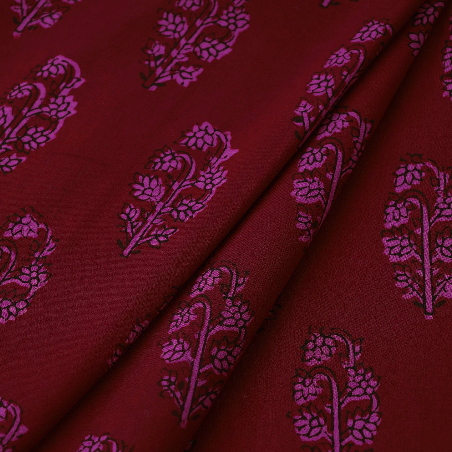 Maroon Bagh Hand Block Print Natural Dyed Cotton Fabric