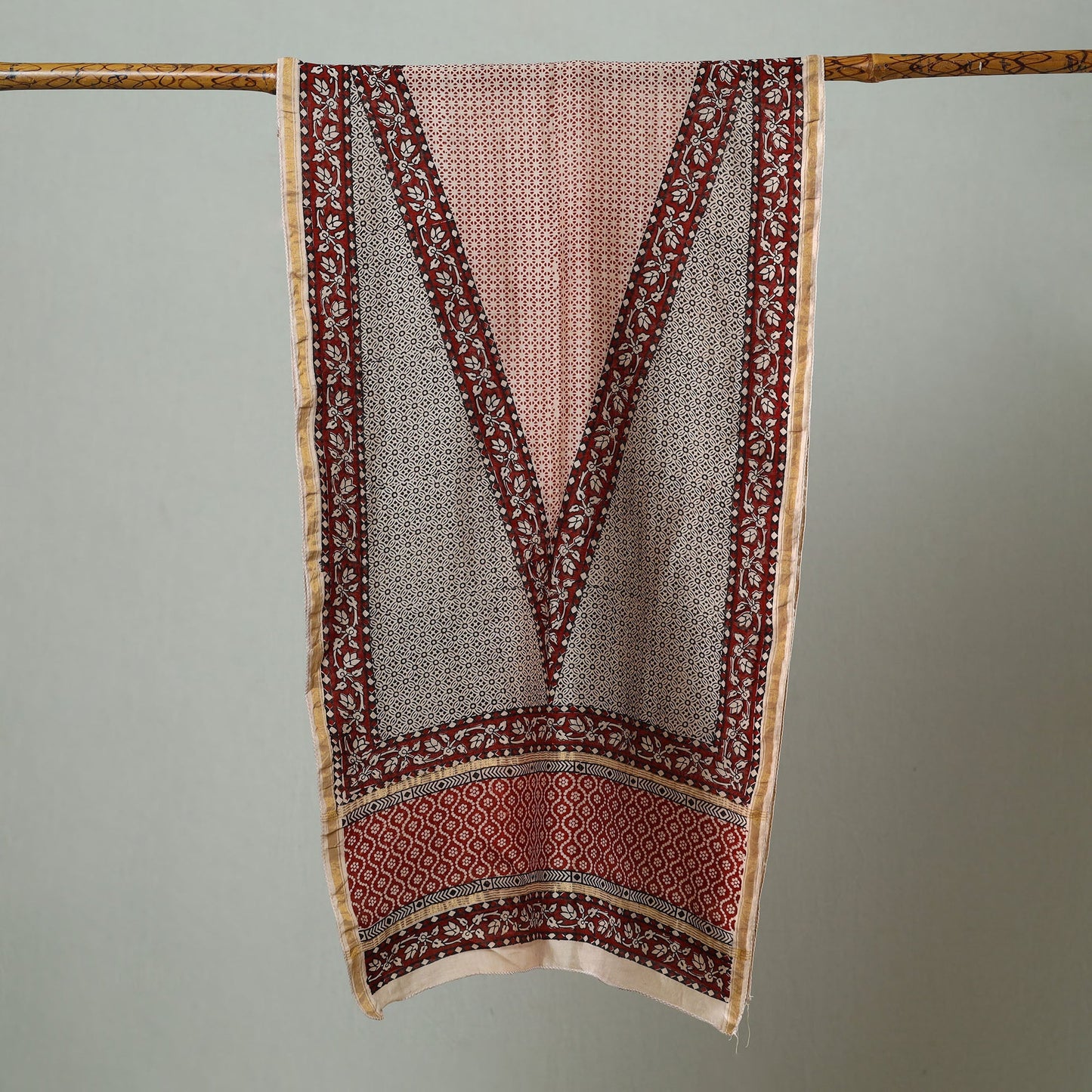 Maroon Bagh Hand Block Printed Chanderi Silk Stole 