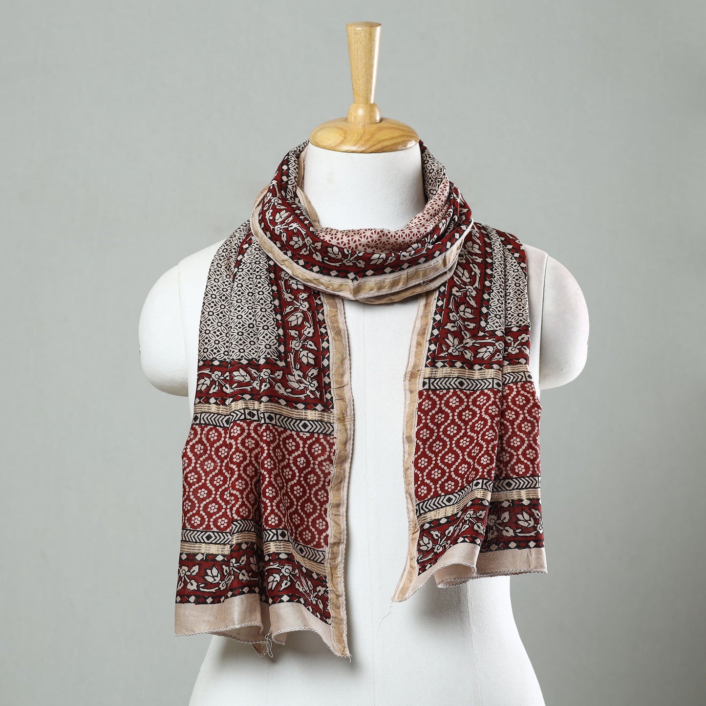 Maroon Bagh Hand Block Printed Chanderi Silk Stole 