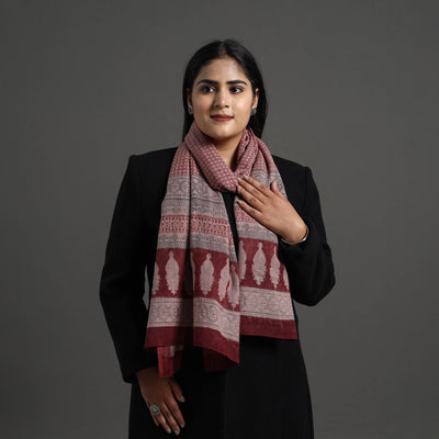  Maroon Bagh Hand Block Printed Merino Woollen Stole