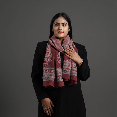 Maroon Bagh Hand Block Printed Merino Woollen Stole