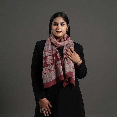 Maroon Bagh Hand Block Printed Merino Woollen Stole