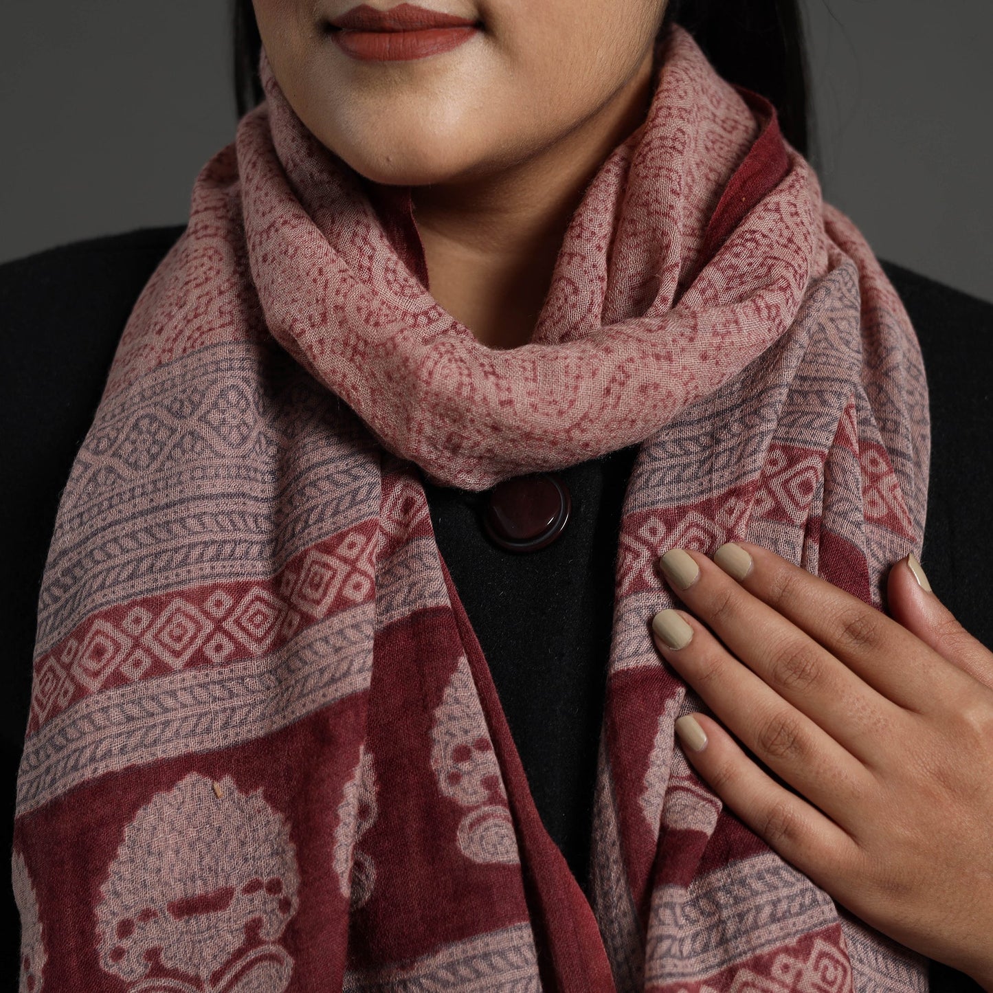 Maroon Bagh Hand Block Printed Merino Woollen Stole