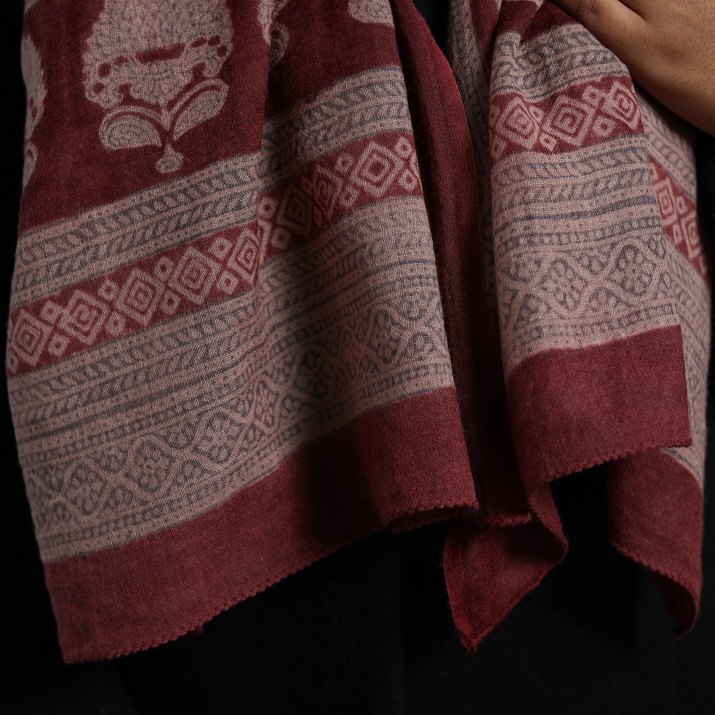 Maroon Bagh Hand Block Printed Merino Woollen Stole