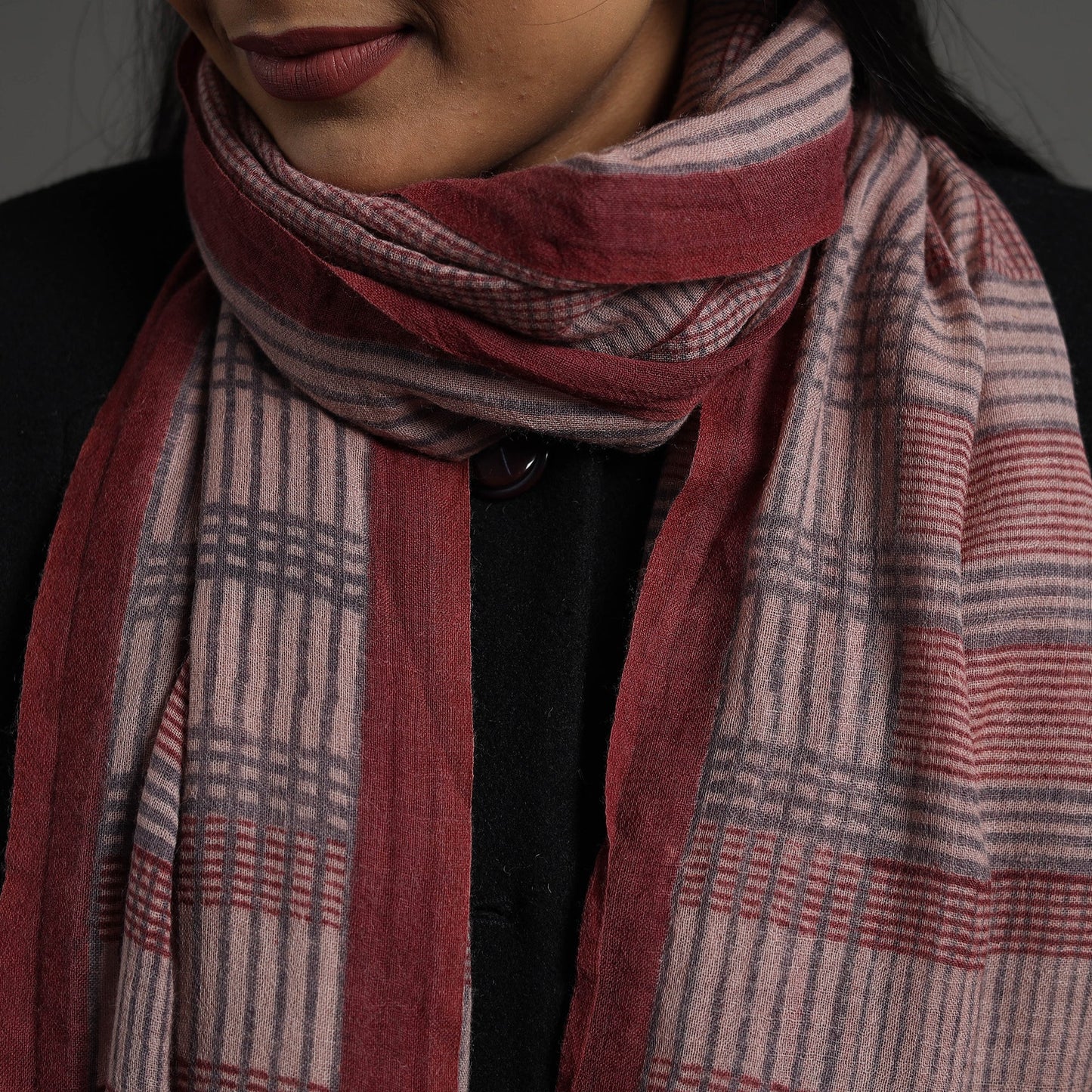 Maroon - bagh hand printed merino woollen stole 46