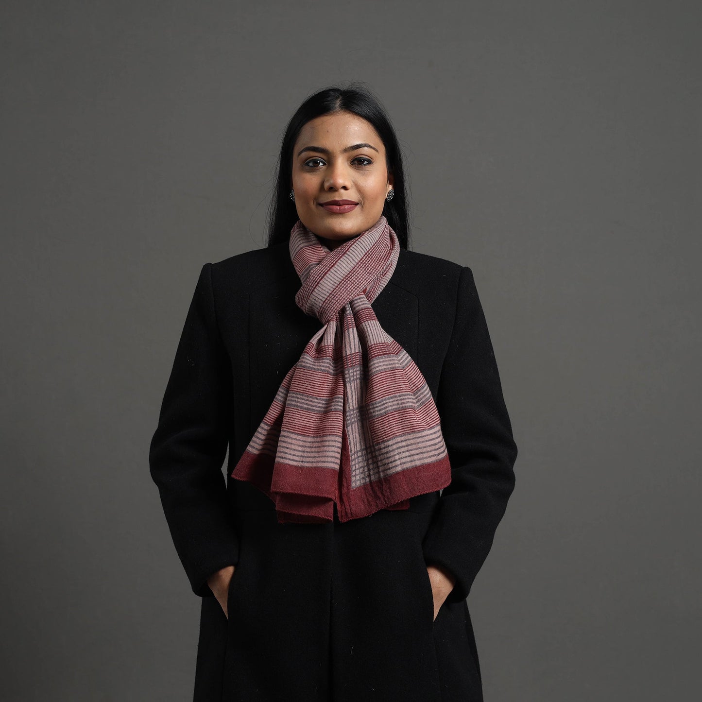 Maroon - bagh hand printed merino woollen stole 46