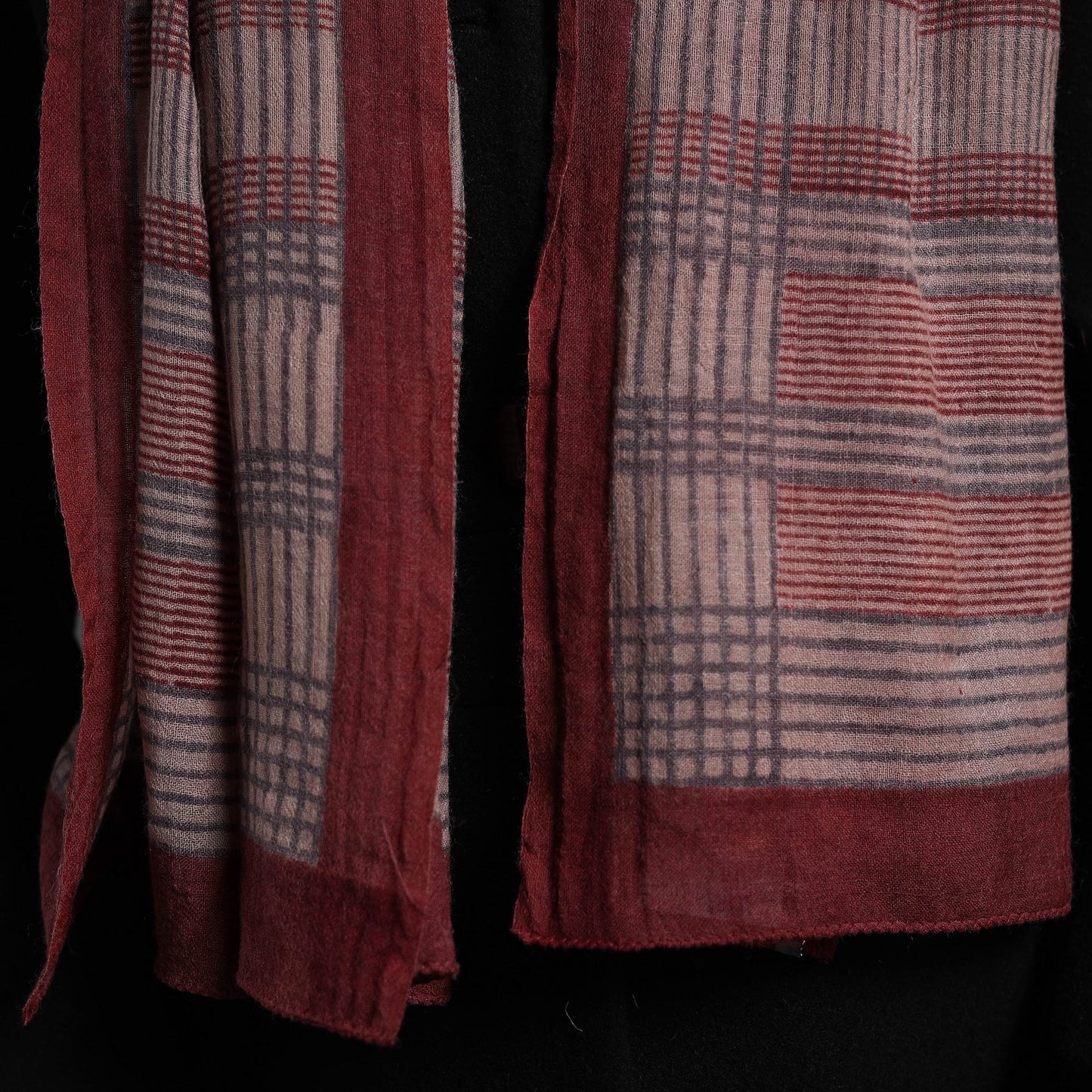 Maroon - bagh hand printed merino woollen stole 46