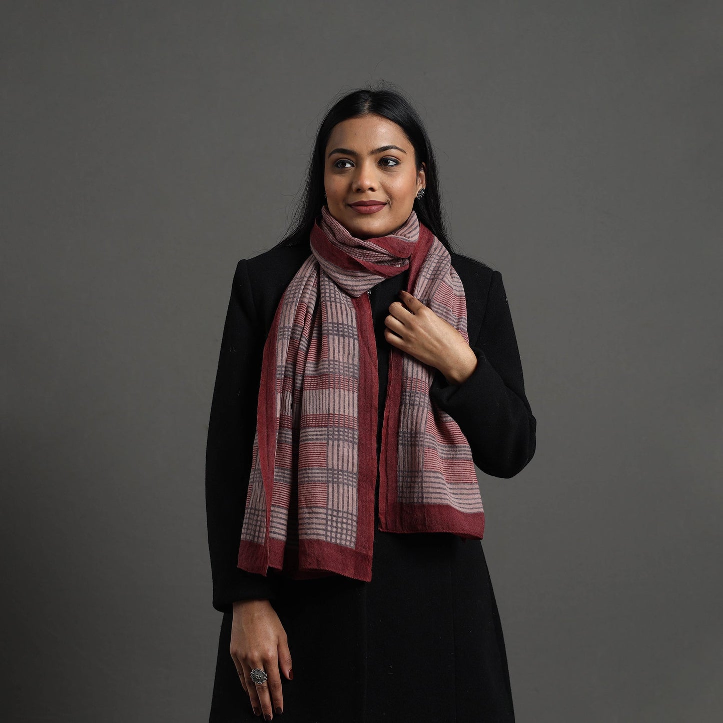 Maroon - bagh hand printed merino woollen stole 46