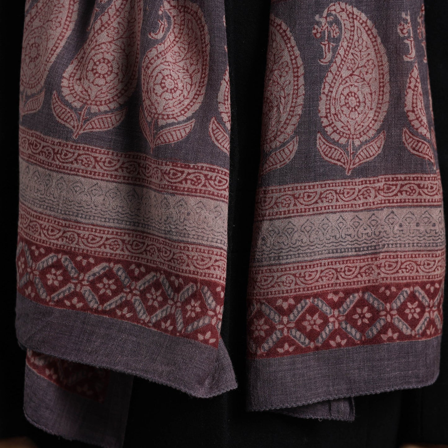 Maroon Bagh Hand Block Printed Merino Woollen Stole