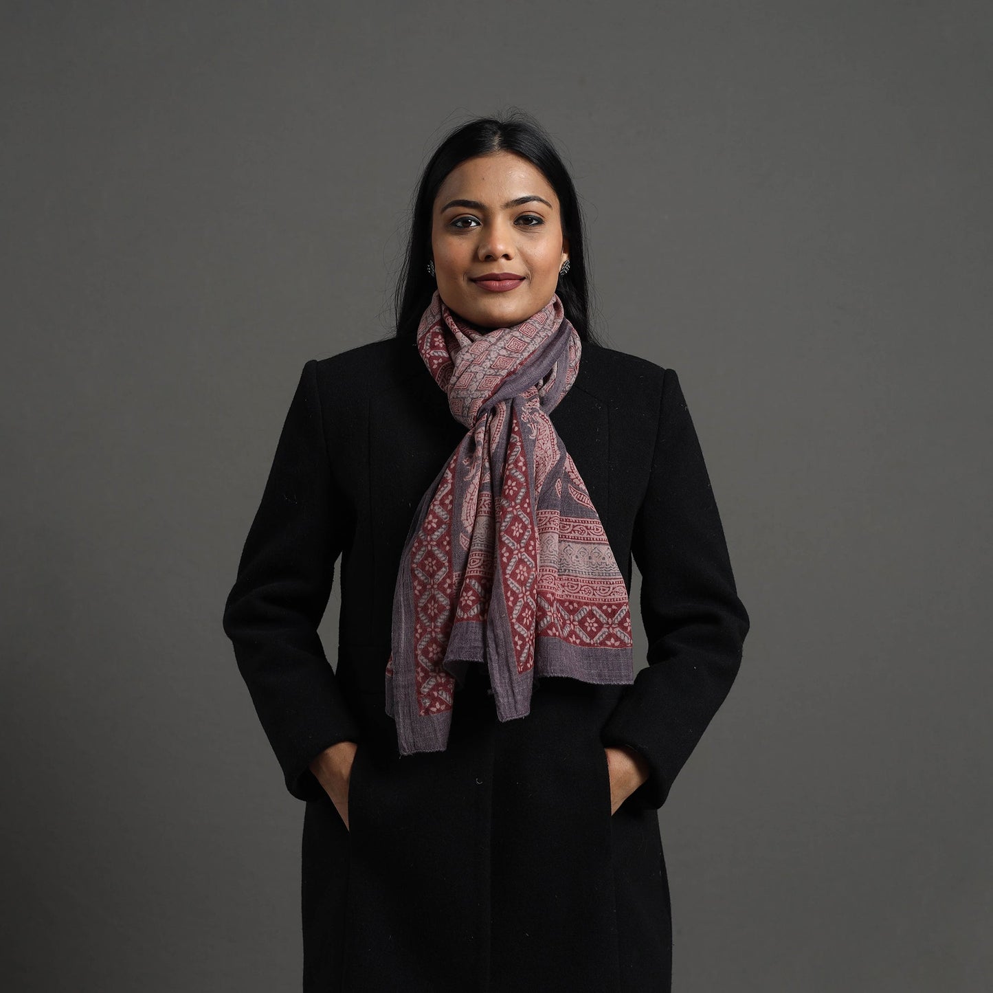 Maroon Bagh Hand Block Printed Merino Woollen Stole