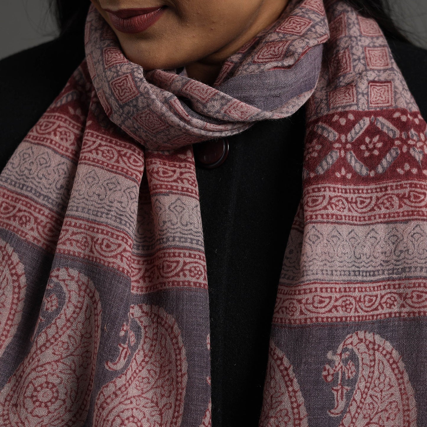 Maroon Bagh Hand Block Printed Merino Woollen Stole