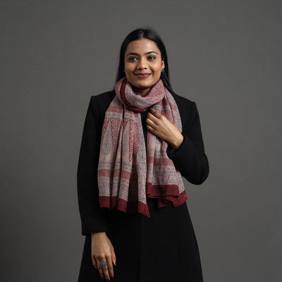  Maroon Bagh Hand Block Printed Merino Woollen Stole