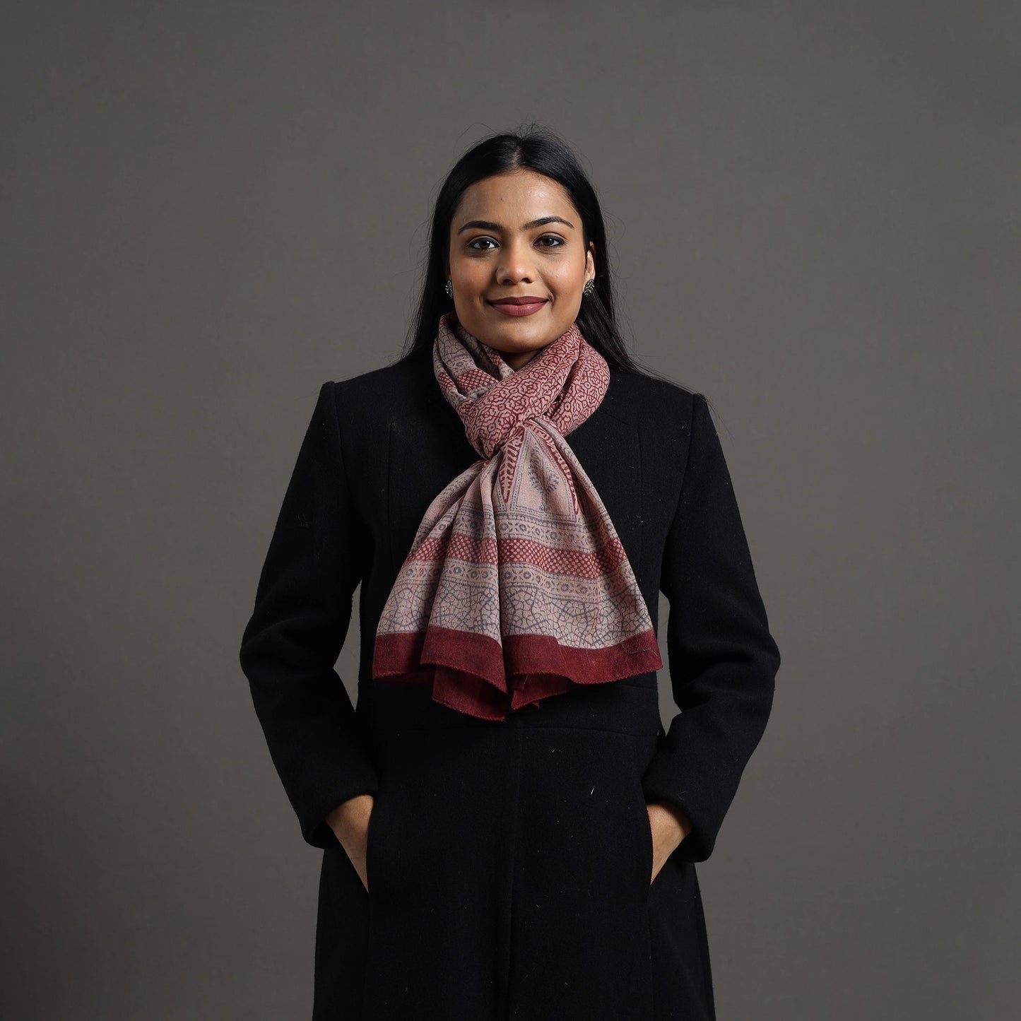  Maroon Bagh Hand Block Printed Merino Woollen Stole