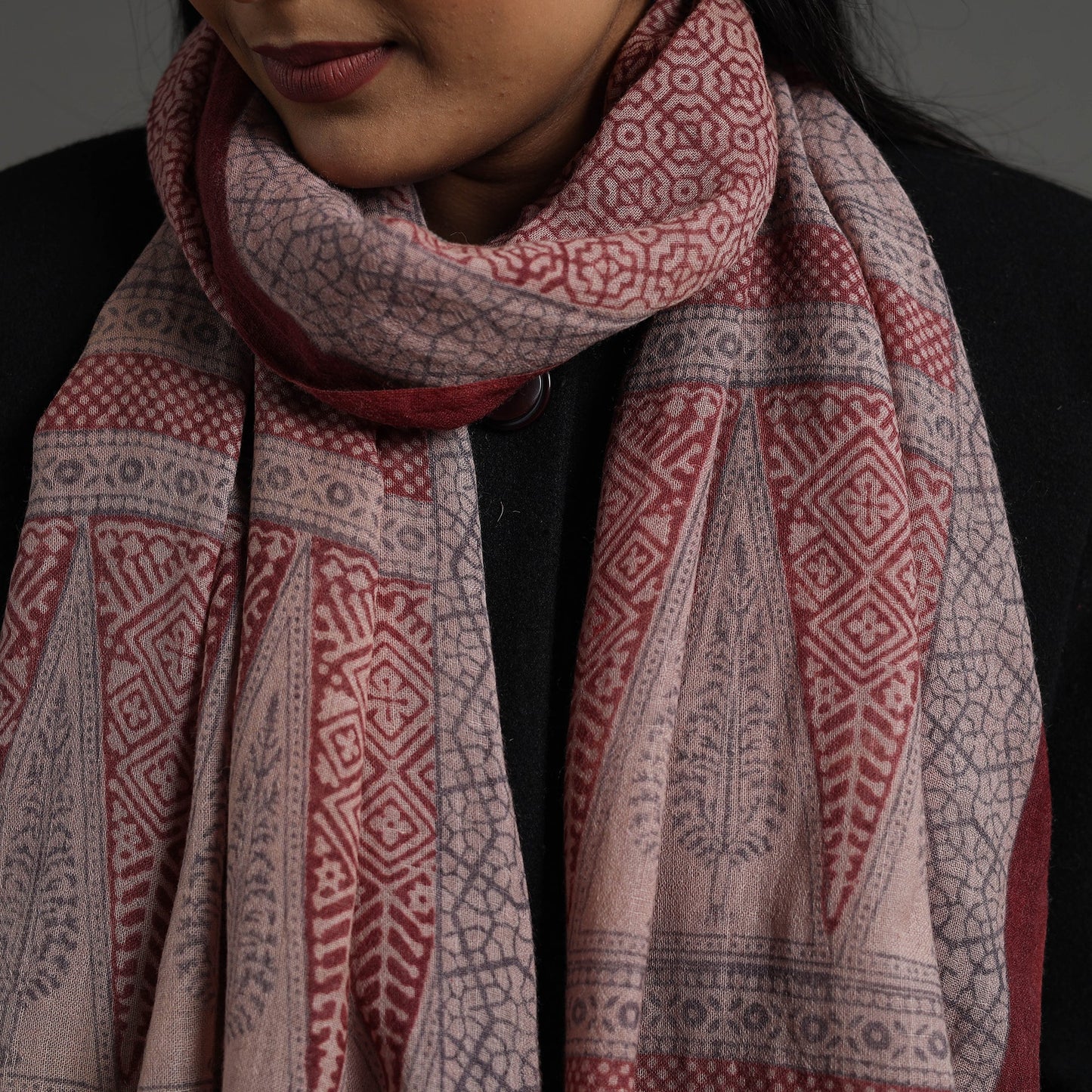  Maroon Bagh Hand Block Printed Merino Woollen Stole