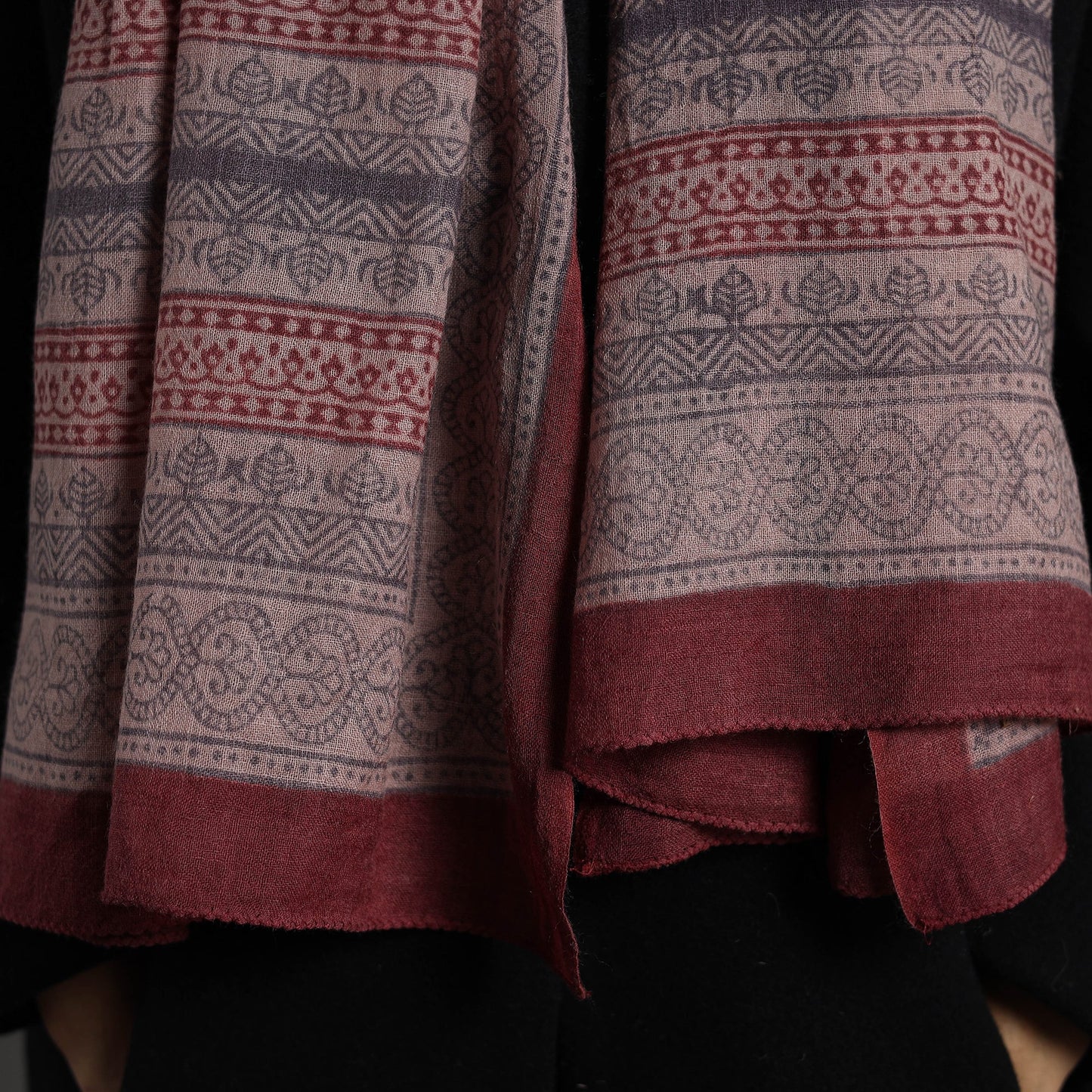 Maroon - bagh hand printed merino woollen stole 52