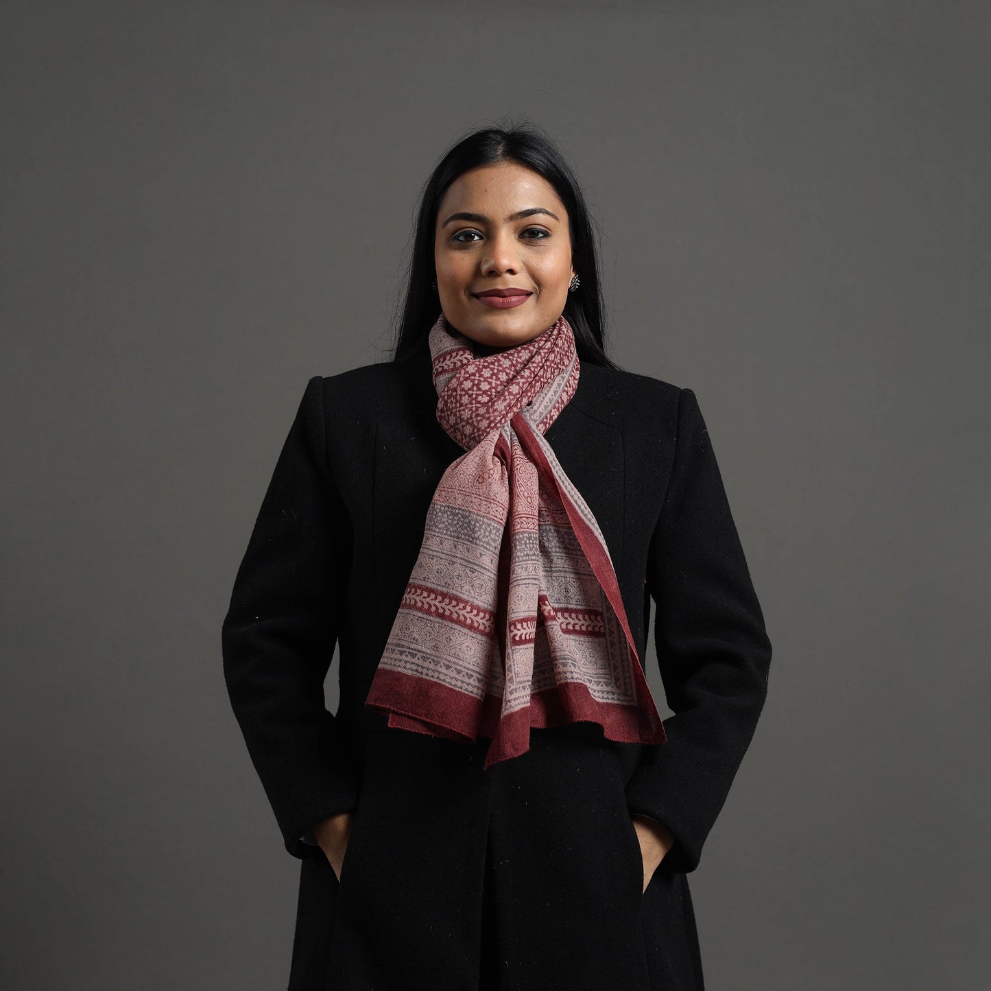 Maroon Bagh Hand Block Printed Merino Woollen Stole