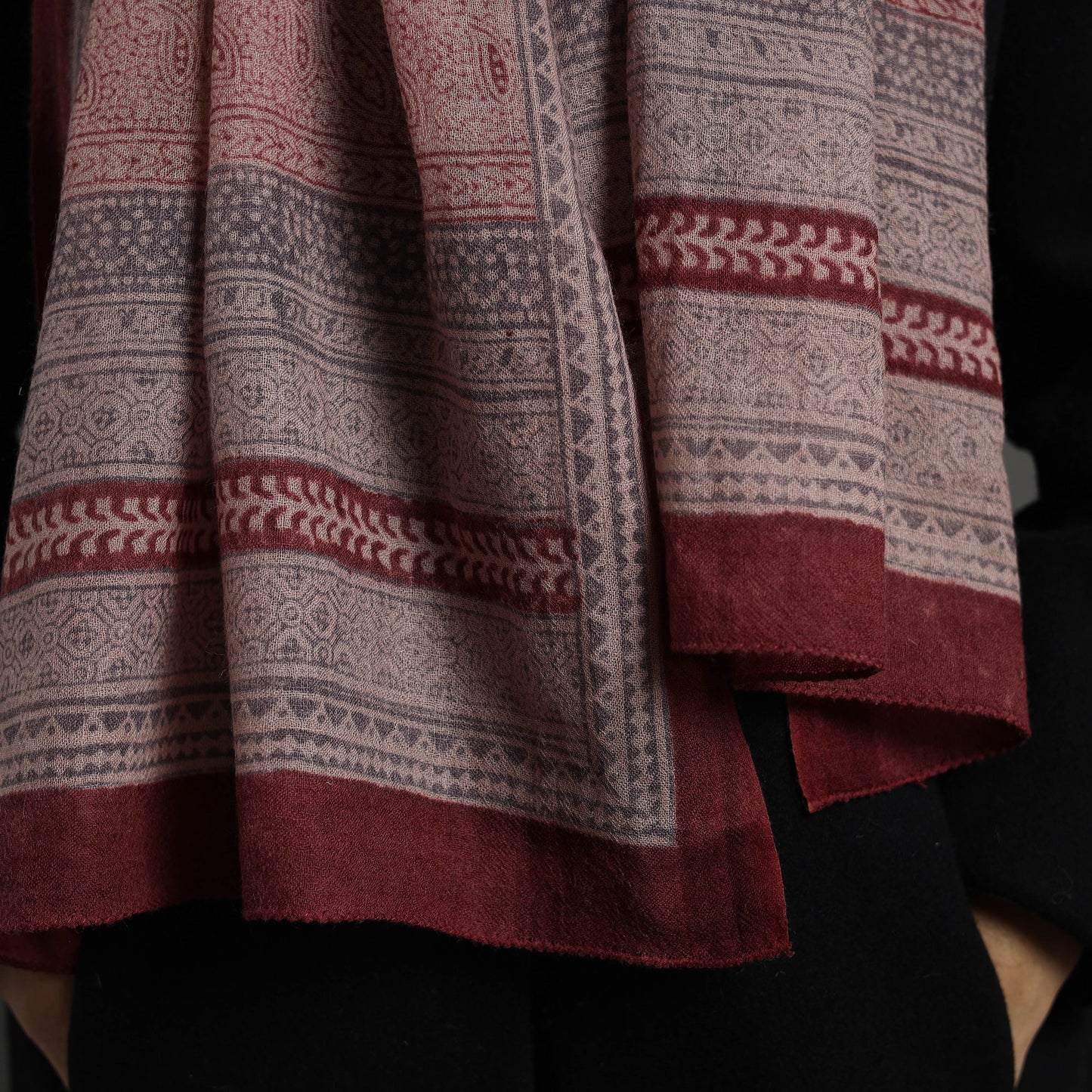 Maroon Bagh Hand Block Printed Merino Woollen Stole