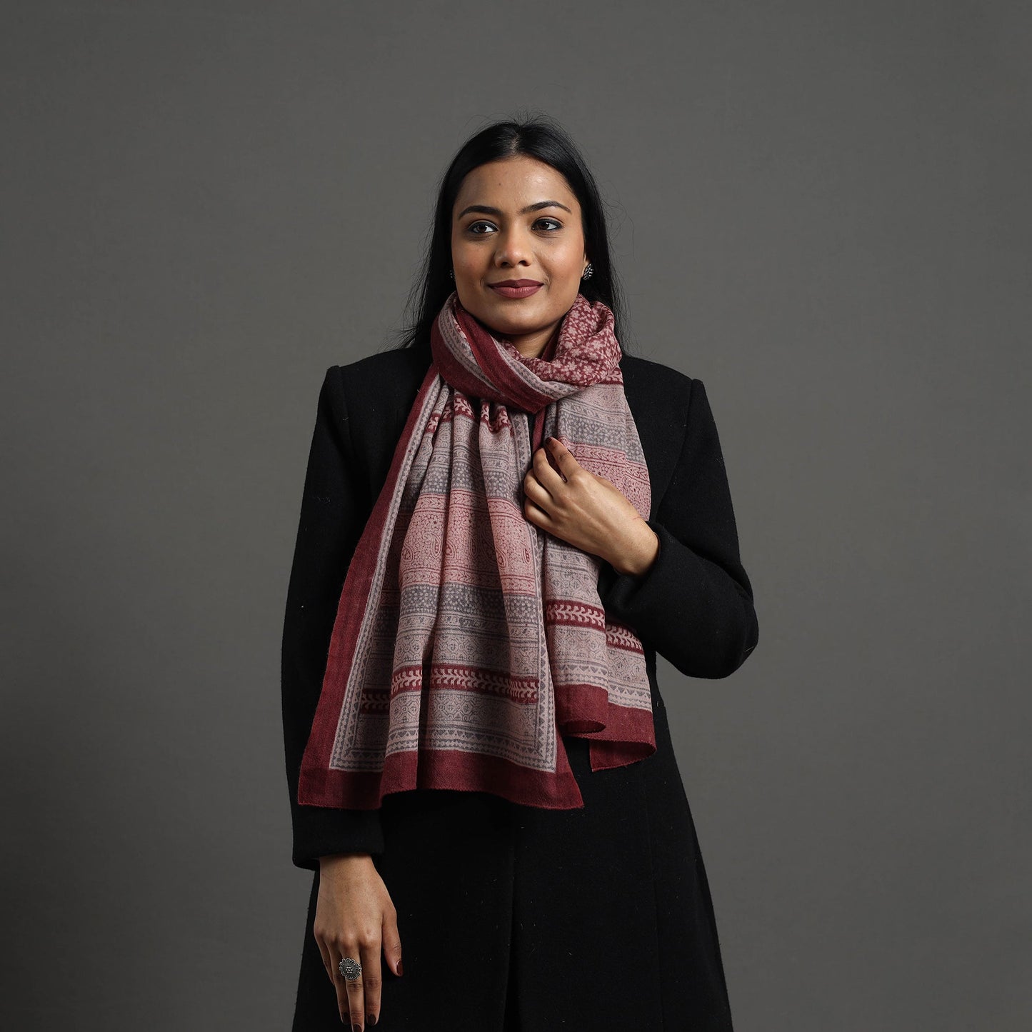 Maroon Bagh Hand Block Printed Merino Woollen Stole