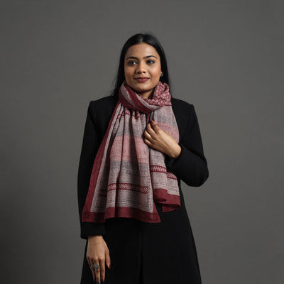 Maroon Bagh Hand Block Printed Merino Woollen Stole