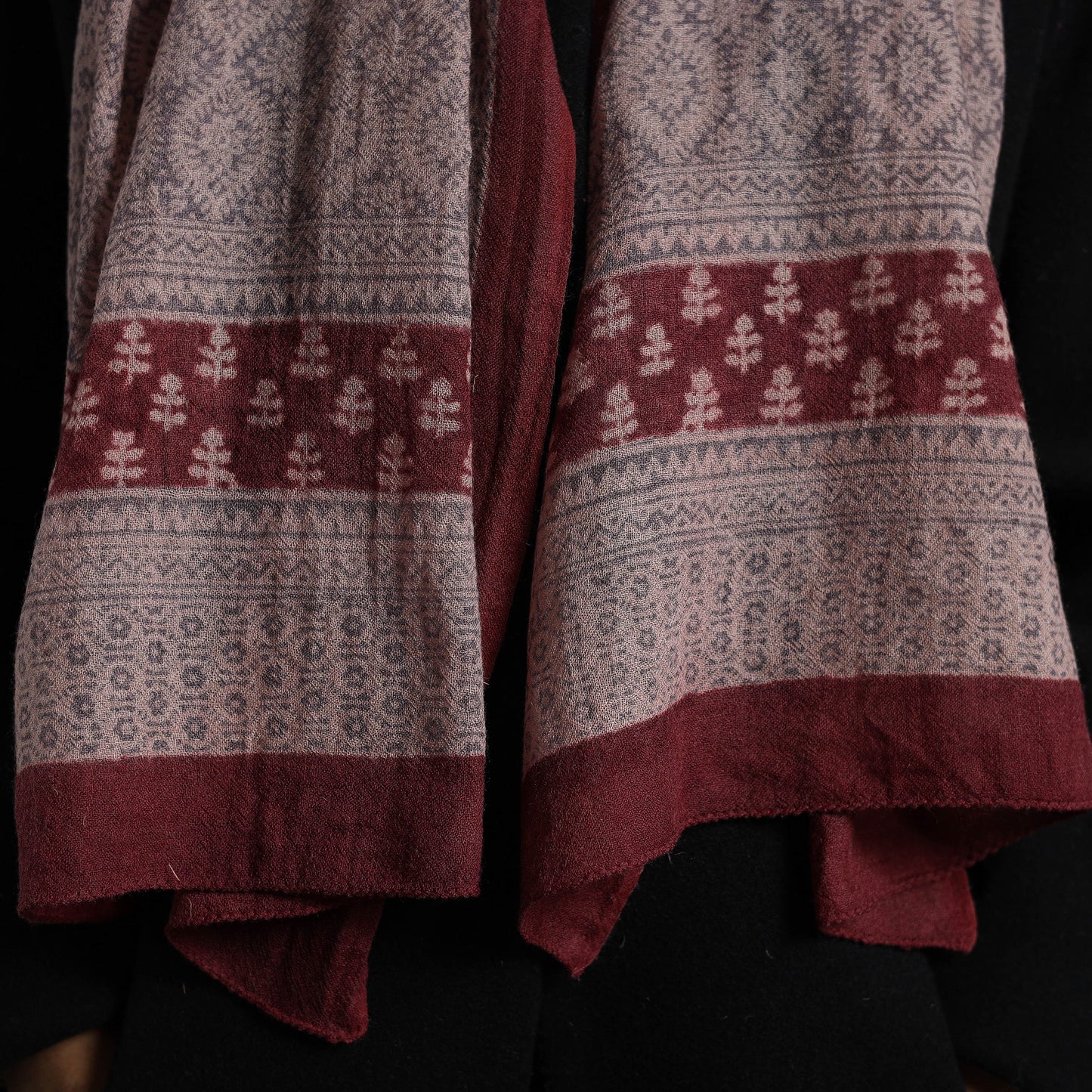 Maroon Bagh Hand Block Printed Merino Woollen Stole