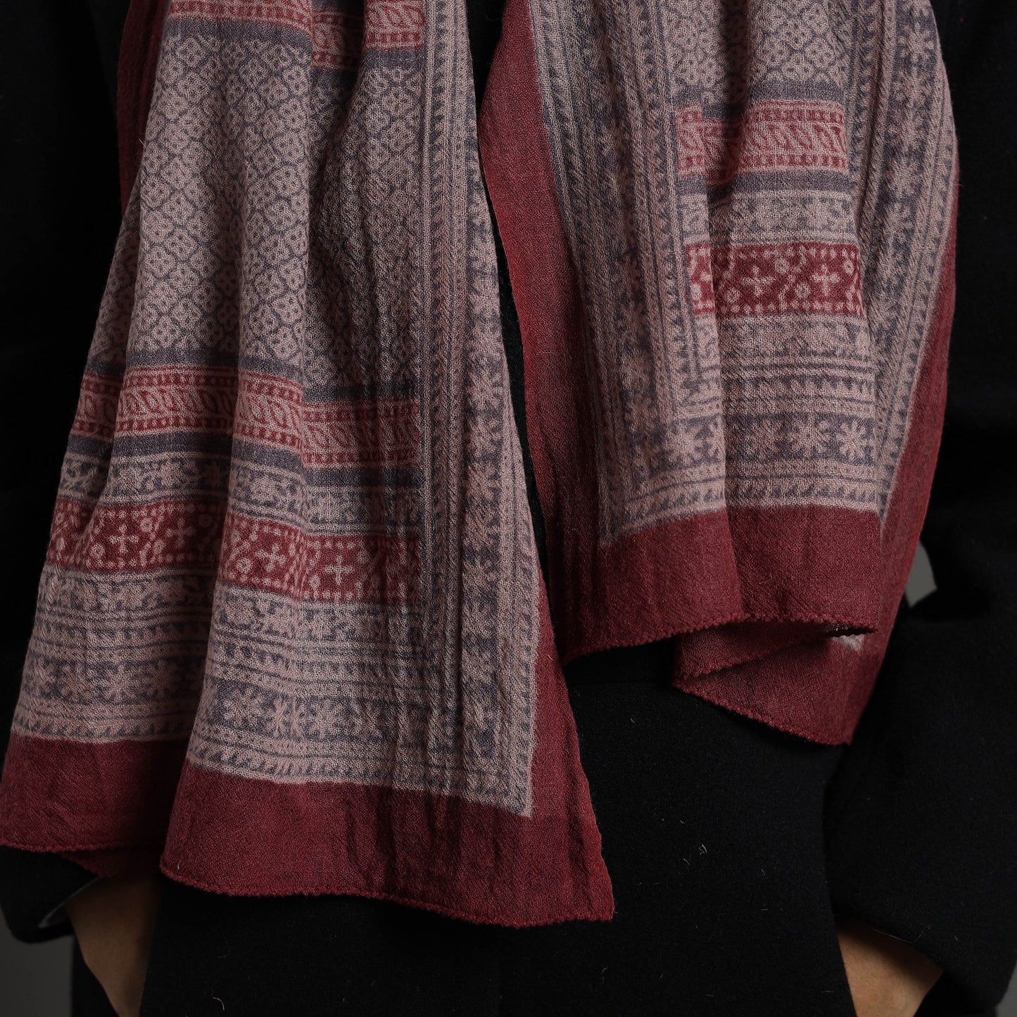  Maroon Bagh Hand Block Printed Merino Woollen Stole