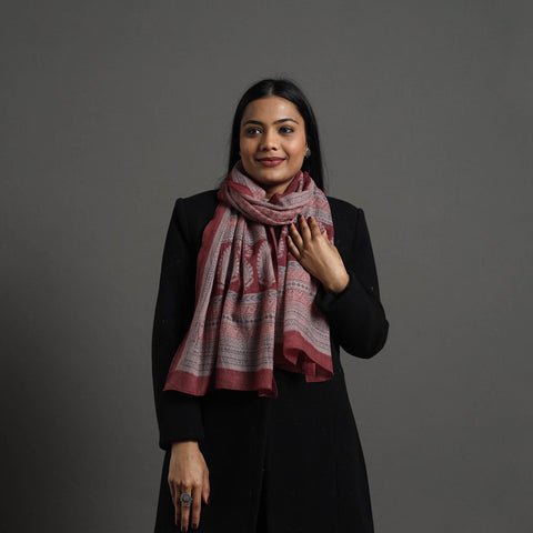 Maroon - bagh hand printed merino woollen stole 64