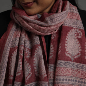 Maroon - bagh hand printed merino woollen stole 64