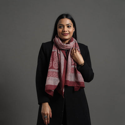 Maroon - bagh hand printed merino woollen stole 65