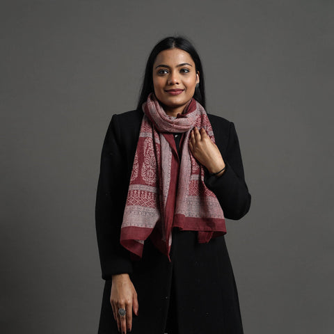 Maroon - bagh hand printed merino woollen stole 65